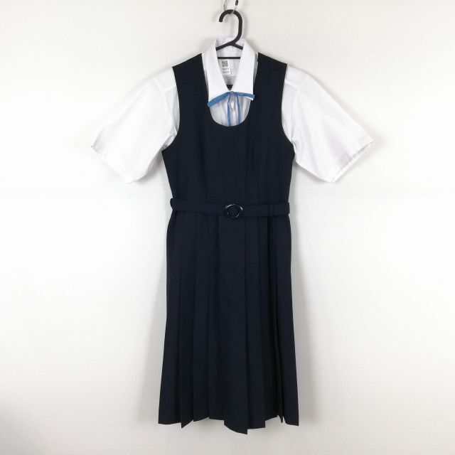 1円 ジャンパースカート 紐タイ バスト84 ウエスト72 夏物 女子 学生服 中学 高校 紺 制服 中古 ランクC NA6574