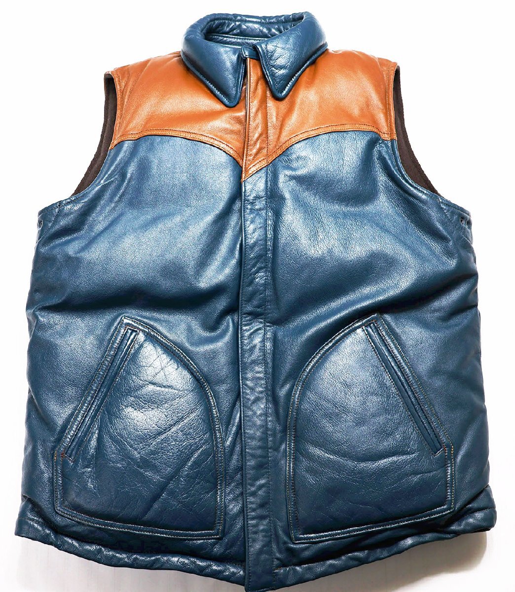 Deluxeware ( Deluxe wear ) D-08...WESTCOATEST / West Coast down vest ultimate beautiful goods navy size L / ho ru baby's bib n leather 