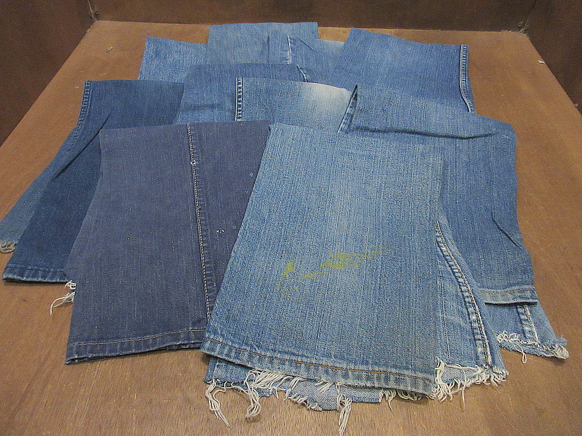 ビンテージ50’s70’s●デニムスクラップ10点セット●241015j4-fbr古着1960s1970sハギレ生地お直しタタキリペア デニム