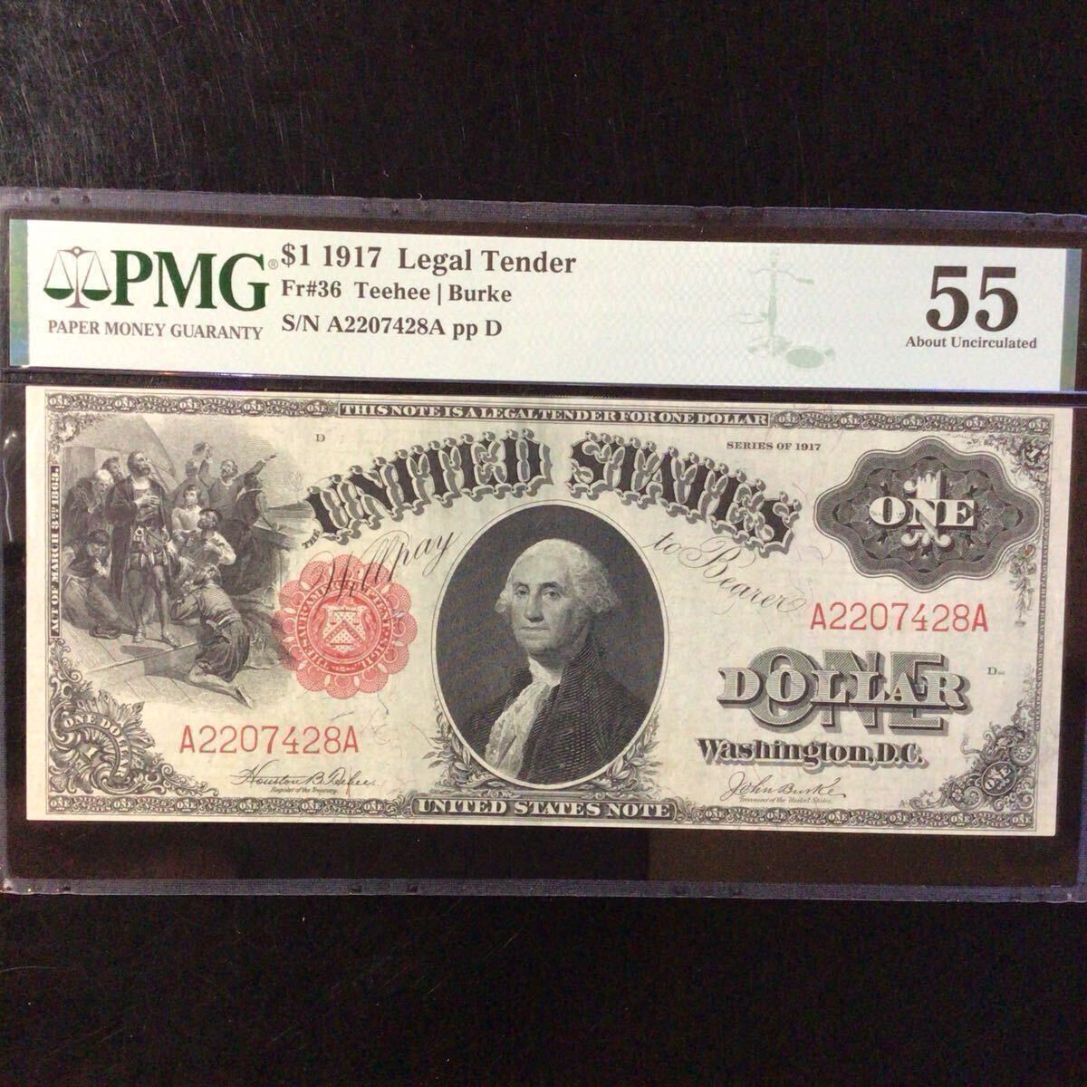 World Banknote Grading UNITED STATES{Series of 1917}1 Dollar[1917][PMG Grading About Uncirculated 55]