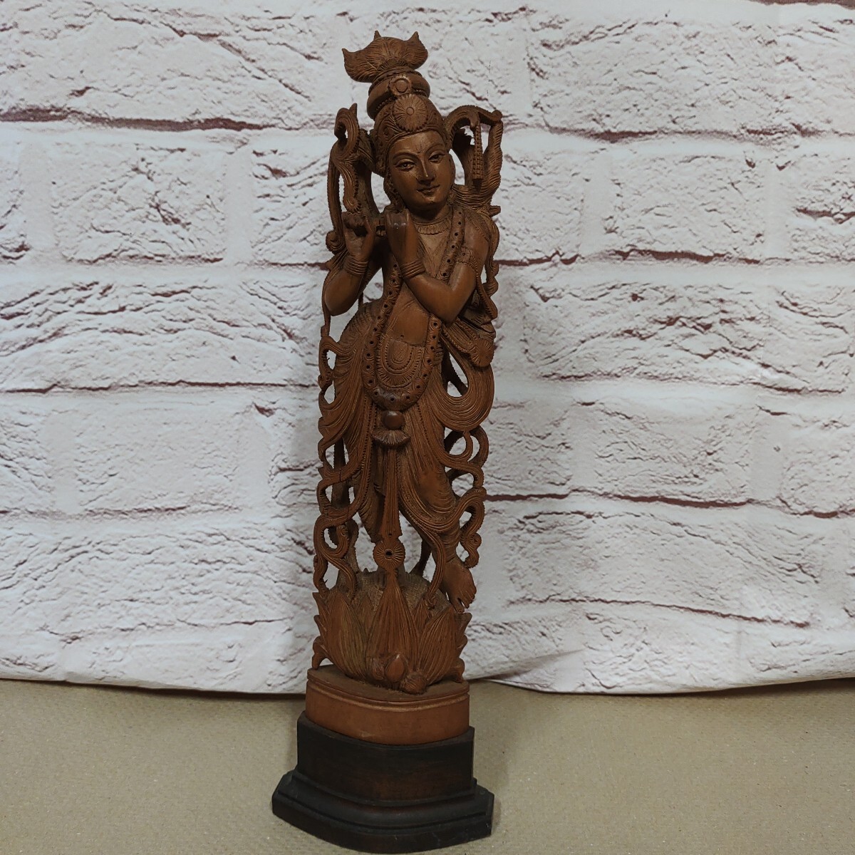 A10091 1円〜 インド美術 木彫り 仏像 女神像 置物 詳細不明 検) ヒンドゥー教 インド 美術 木製 木彫 古美術 アンティーク 彫刻 