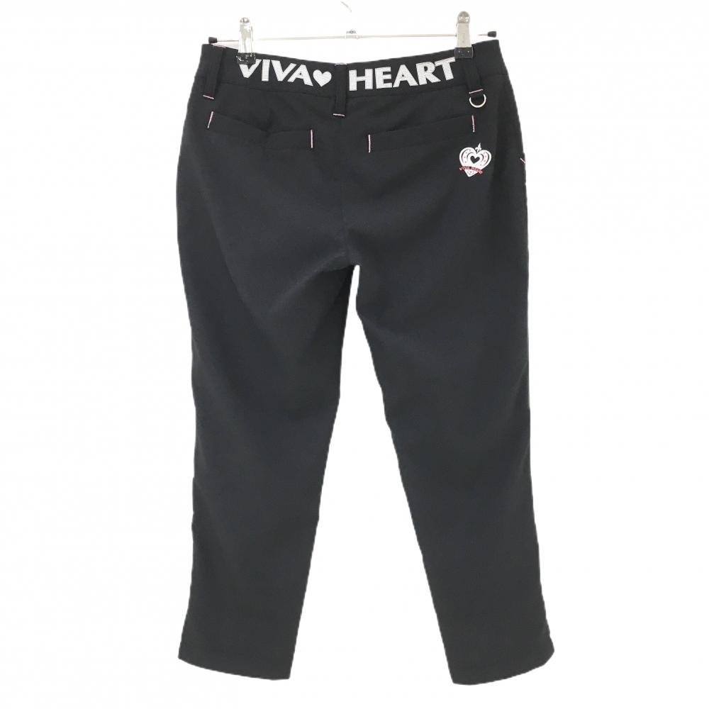 ビバハート 七分丈パンツ 黒 ストライプ織生地 ウエスト部ビッグロゴ レディース 40(M) ゴルフウェア VIVA HEART