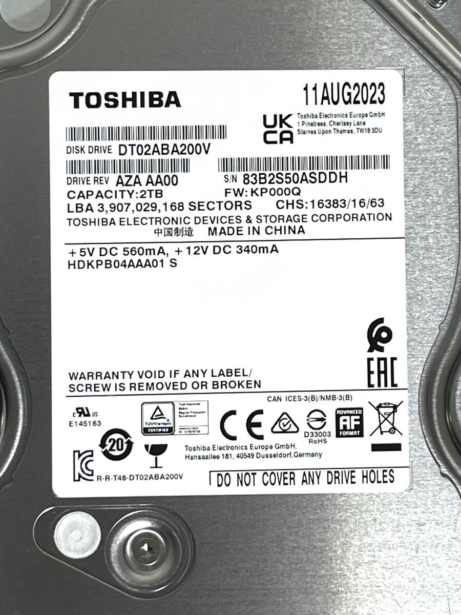 ◇TOSHIBA DT02ABA200V 2TB 使用時間少なめ:549h/389h「2個 ◇TOSHIBA DT02ABA200V 2TB 使用時間少なめ:549h/389h「2個