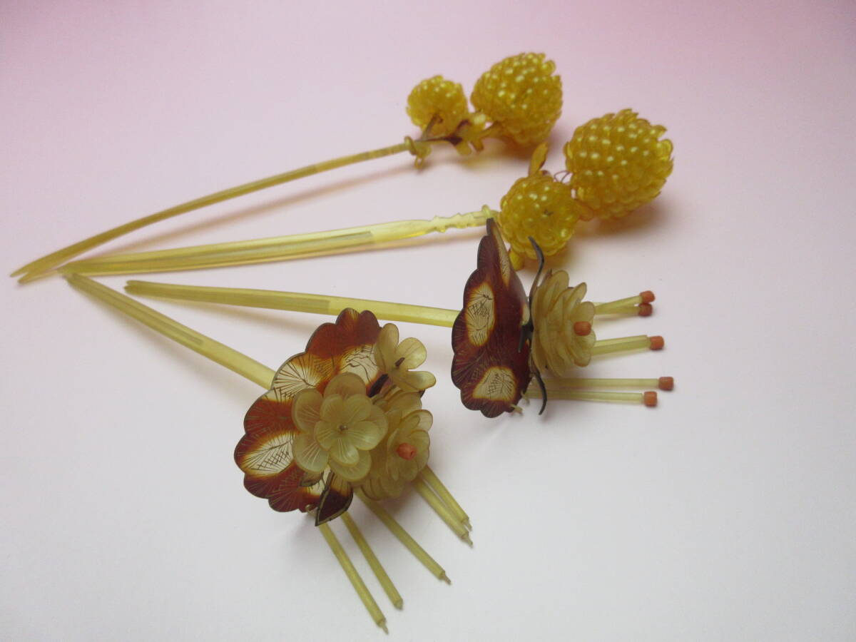 DK87 ♪♪ セルロイド かんざし 2種セット ♪♪ 和装小物 和風 着物 時代物 アンティーク かんざし こうがい
