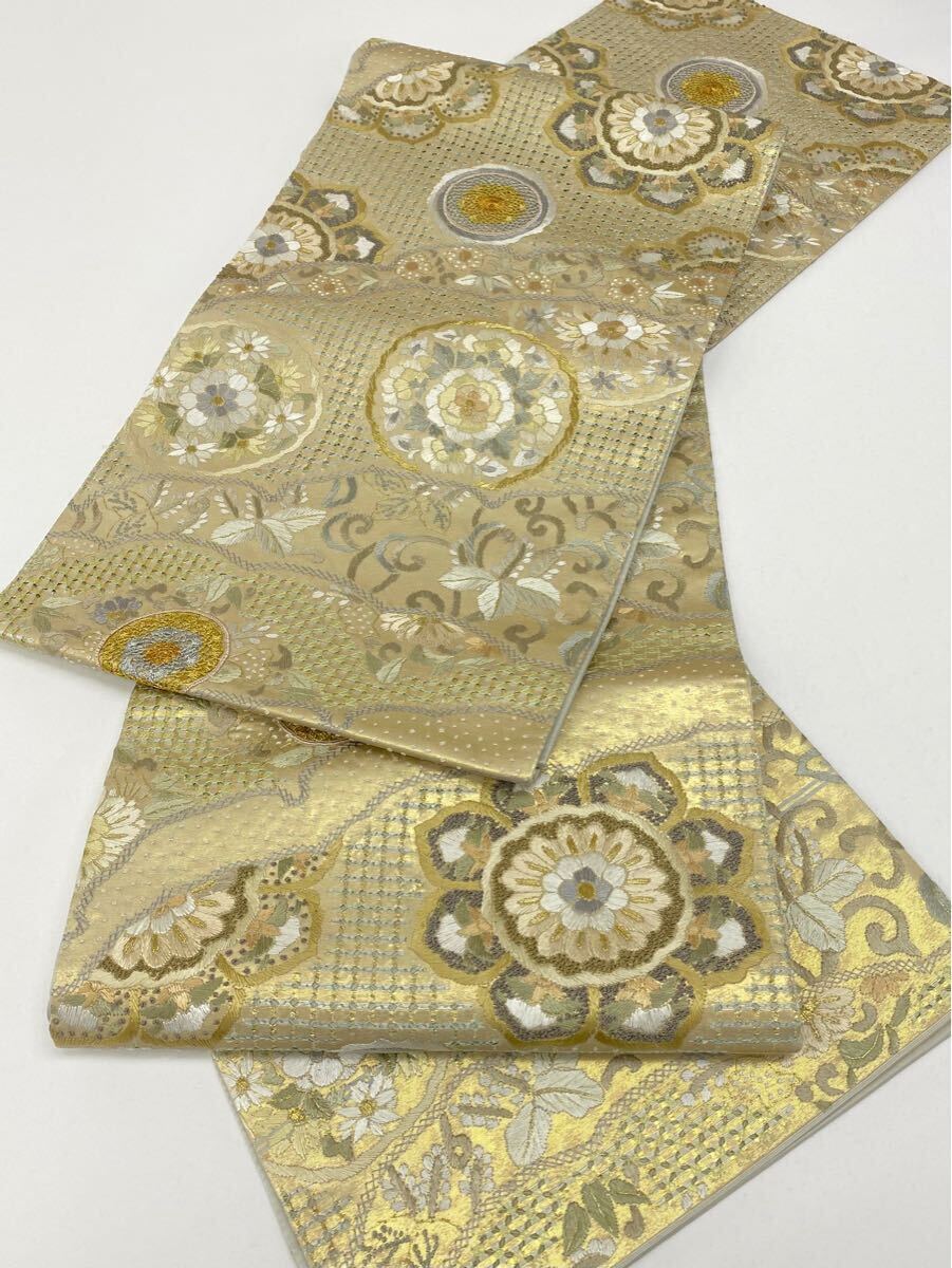 汕頭刺繍) 相良刺繍 六通 金糸|袋帯 汕頭刺繍) 相良刺繍 六通 金糸|袋帯
