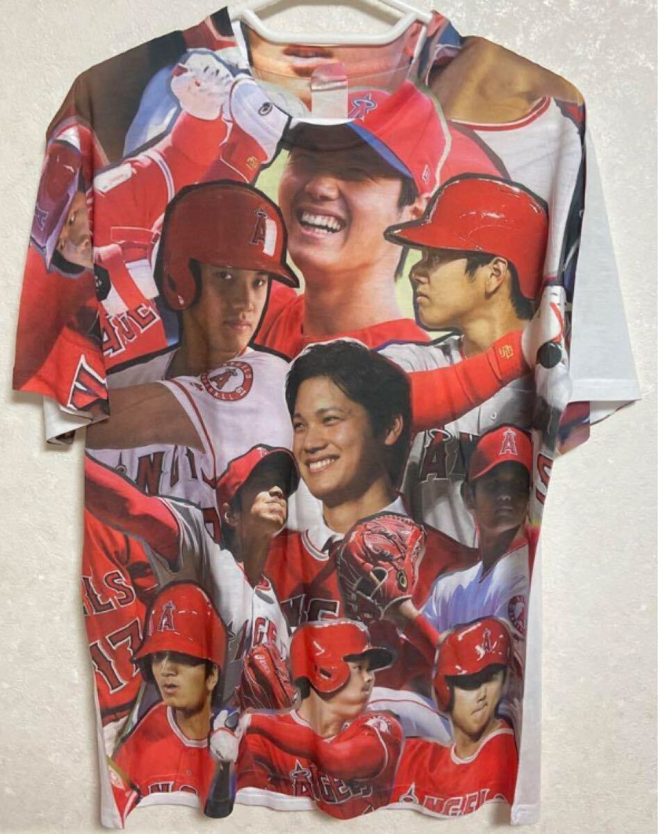 M 大谷翔平 顔だらけTシャツ MLB ロサンゼルスドジャース エンゼルス ホームラン王 MVP 盗塁 WBC アメリカ ワールドシリーズ ボール