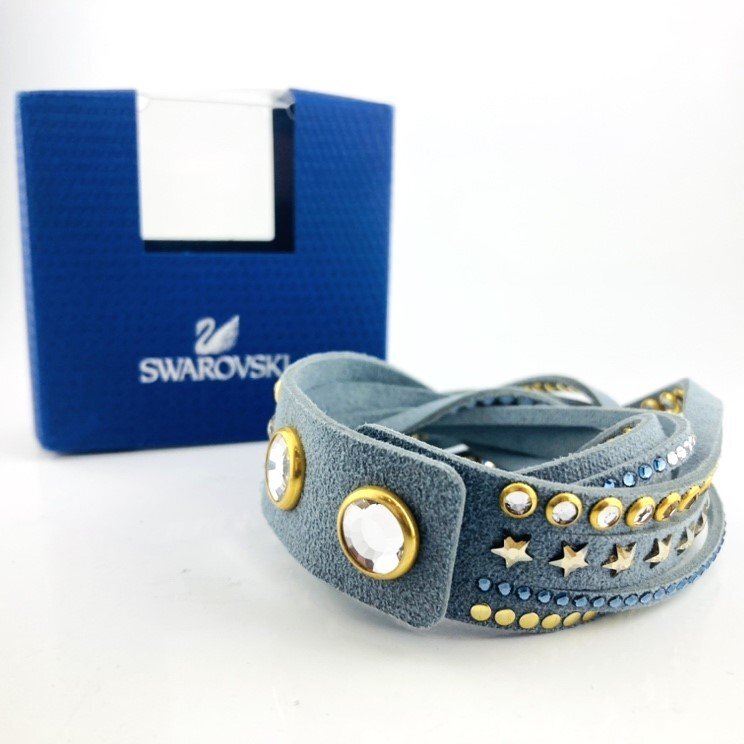 【77】SWAROVSKI スワロフスキー スレイク Slake ブレスレット ブルー系 バングル ブランド (約) 全長40.0㎝ (1788)