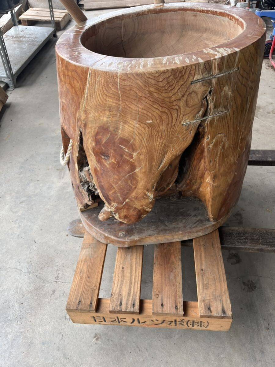 奈良発 昭和レトロ 天然木 餅つき道具 木臼 杵 古道具 臼 奈良発 昭和レトロ 天然木 餅つき道具 木臼 杵 古道具 臼