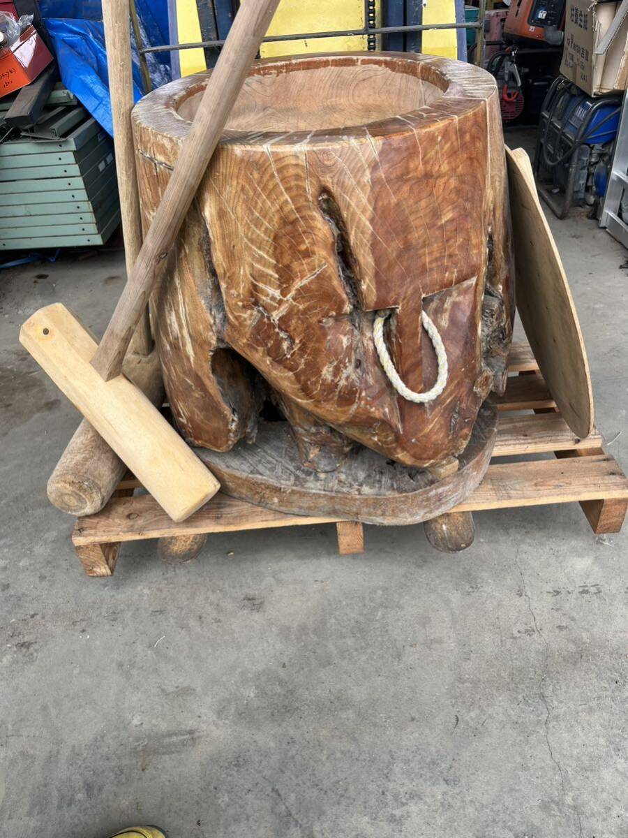 奈良発 昭和レトロ 天然木 餅つき道具 木臼 杵 古道具 臼 奈良発 昭和レトロ 天然木 餅つき道具 木臼 杵 古道具 臼