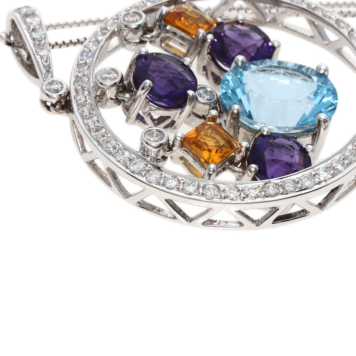  jewelry blue topaz amethyst citrine diamond necklace K18 white gold used 