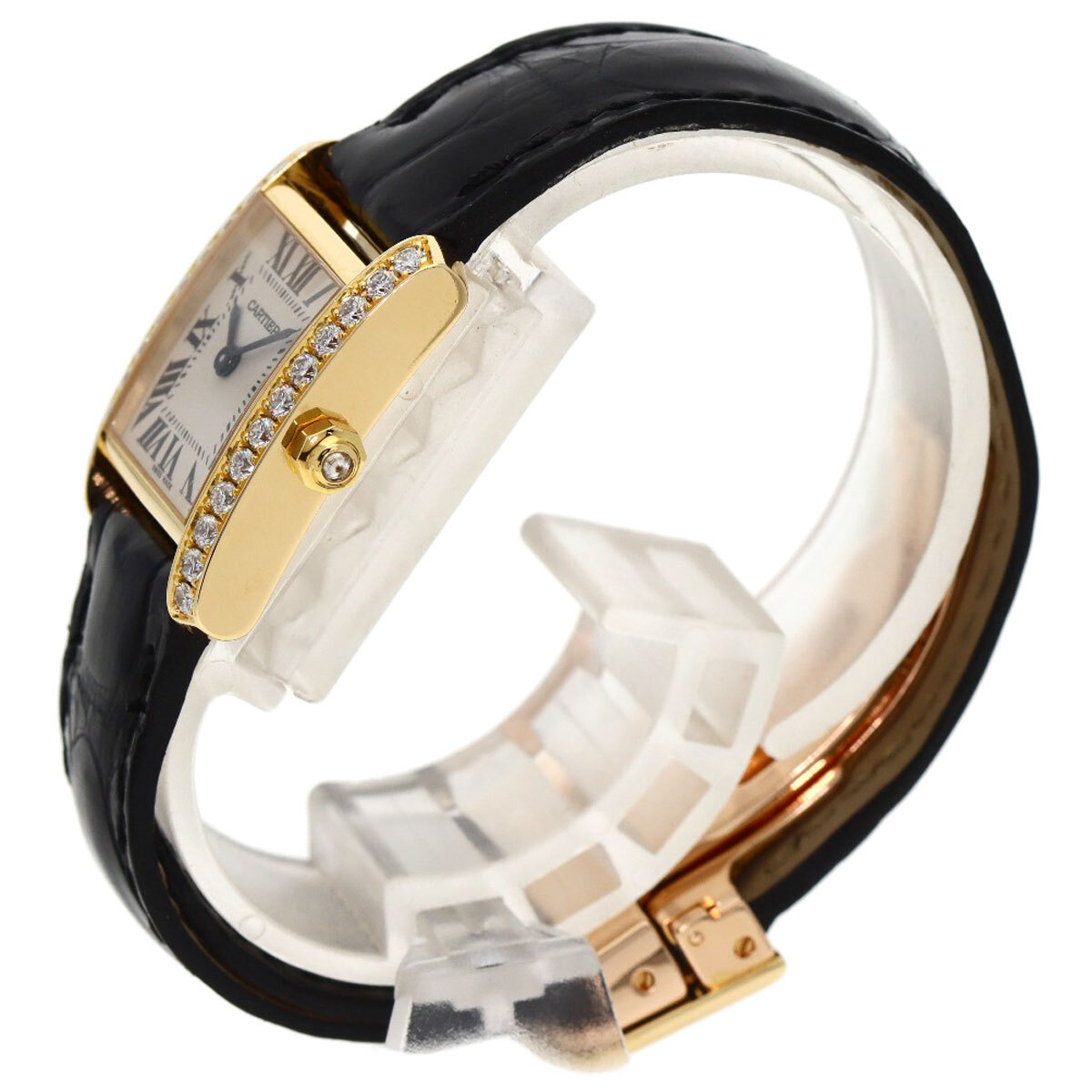 CARTIER カルティエ WE100151 タンクフランセーズ SM 腕時計 K18イエローゴールド 革 ダイヤモンド レディース 中古