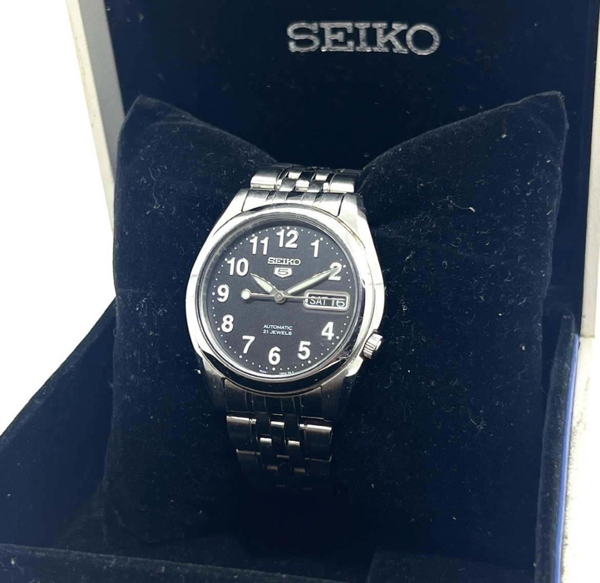 SEIKO セイコー5 7S26-01V0 自動巻き デイデイト メンズ腕時計 アラビア数字文字盤 裏スケ