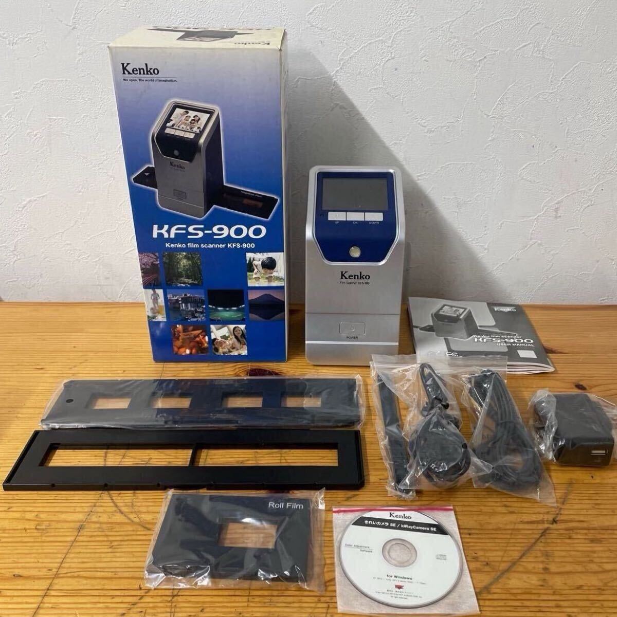 UTM266 Kenko film scanner KFS-900 ケンコーフィルムスキャナー 35mmフィルム対応 JPEG ケーブル 説明書付き 通電のみ確認済み 現状品