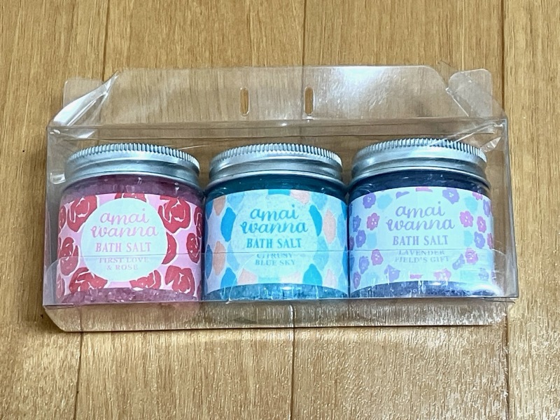 アマイワナ◆バスソルト◆3種セット【新品・未開封】ギフトセット☆入浴剤☆リフレッシュ☆バスソルトジャー☆ローズ、ラベンダーなど