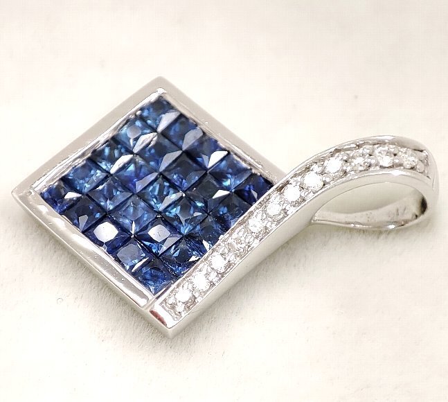 Y9189★K18WG 天然サファイア 1.00ct 天然ダイヤモンド 0.06ct ペンダントトップ★1.8g 仕上げ済み_画像3