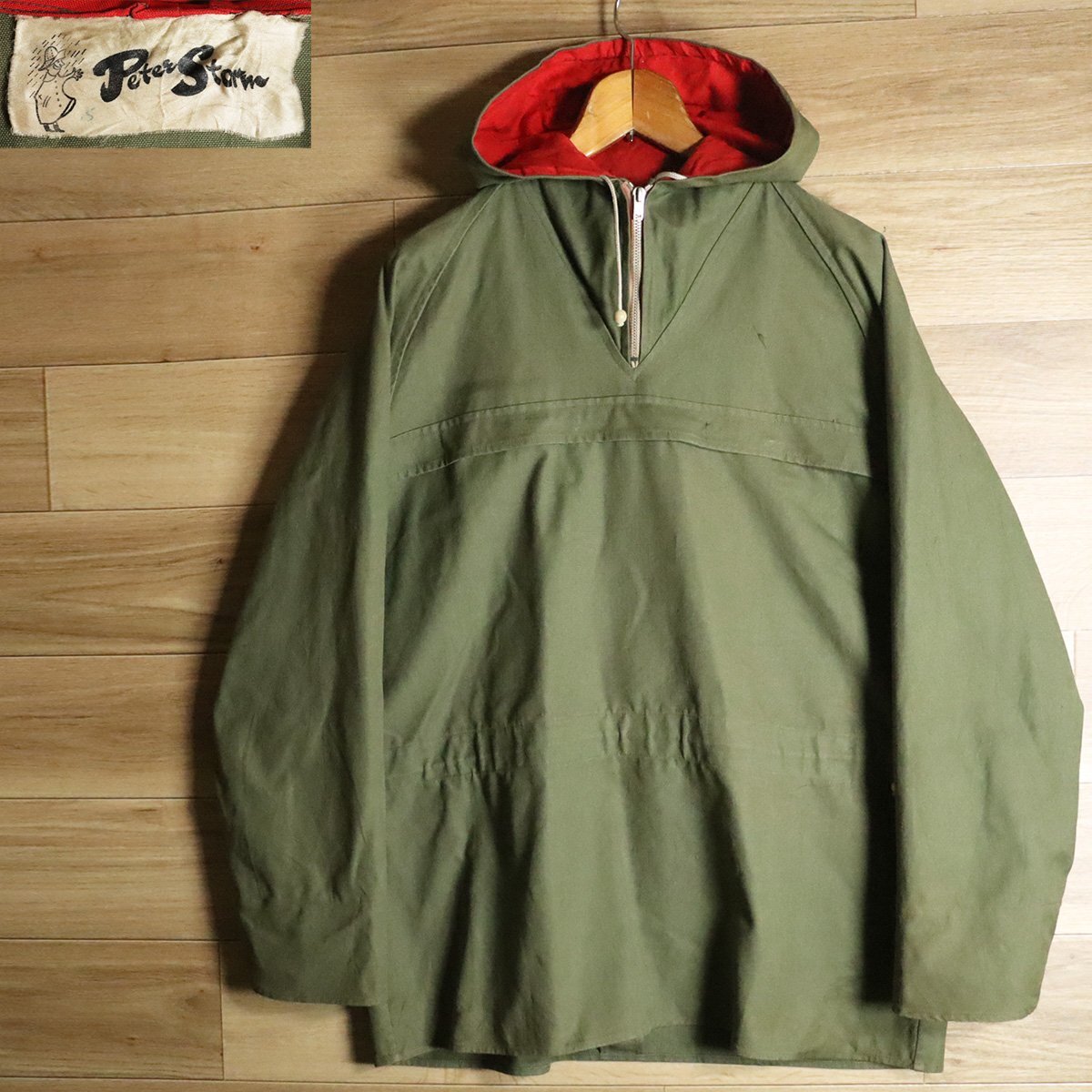 H3Y/Y5.29-3　70s~　ヴィンテージ　アメリカ古着　Peter Storm　アノラックパーカー　ハーフジップ　コットンジャケット　グリーン