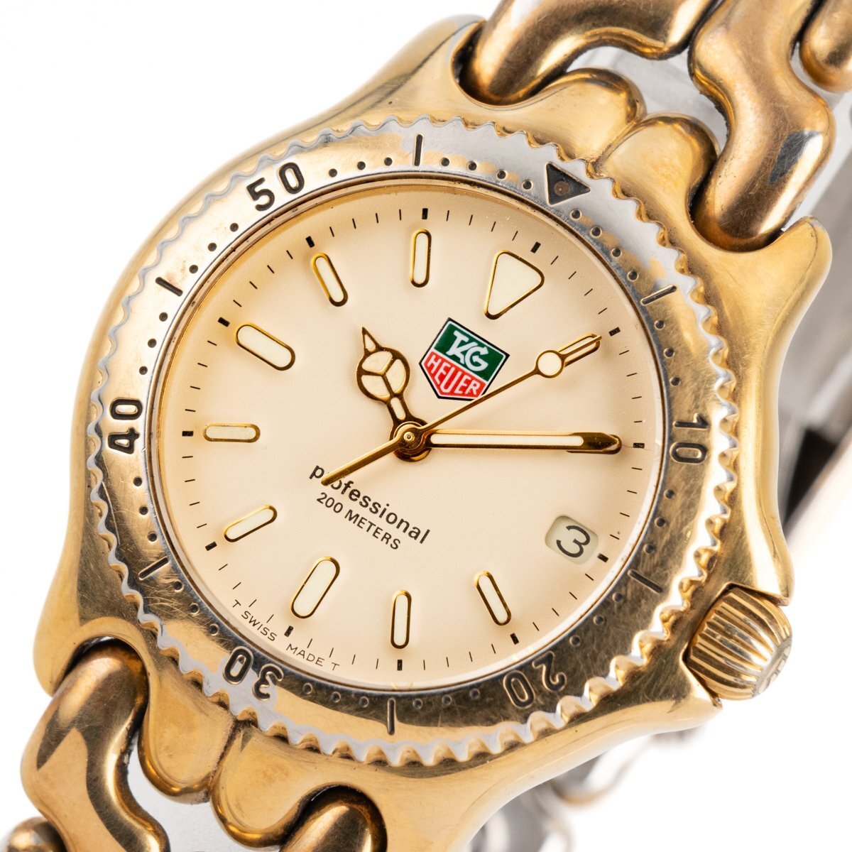 1円 稼働 TAGHEUER タグホイヤー プロフェッショナル S94.013K QZ クオーツ デイト 3針 GP アイボリー文字盤 腕時計 メンズ 0731120241001