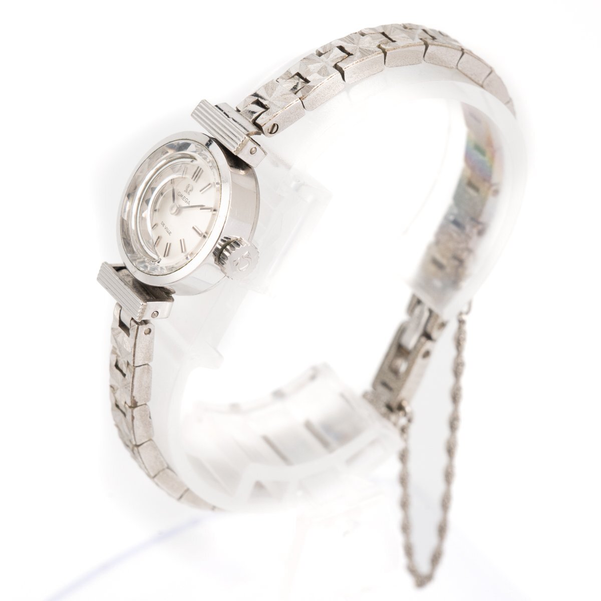 1円 稼働 良品 OMEGA De Ville オメガ デヴィル カットガラス 手巻き SS シルバー文字盤 腕時計 レディース ラウンド ブランド 07224202410