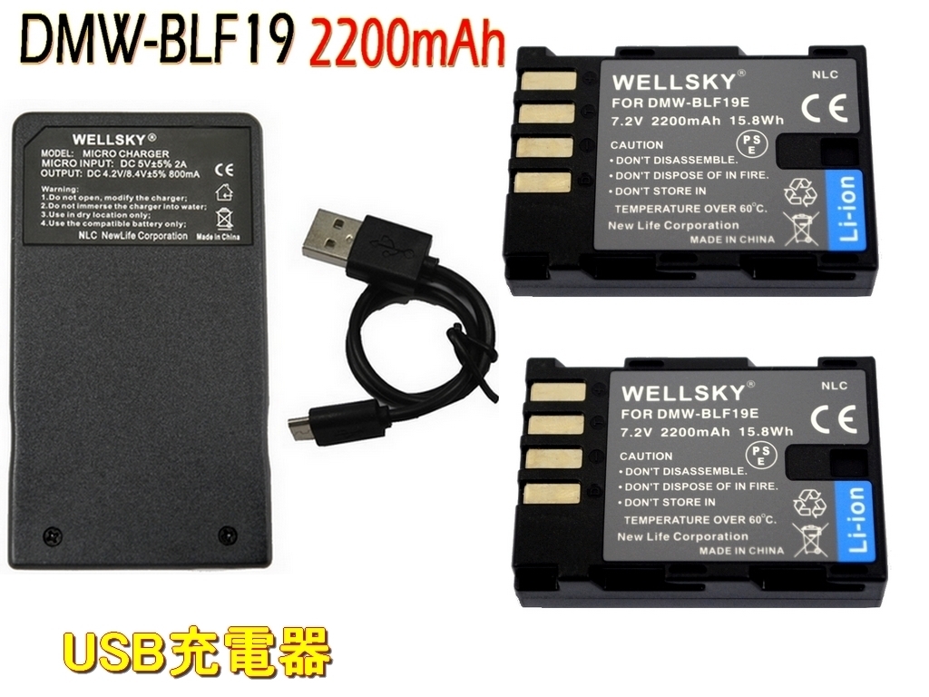 DMW-BLF19 / BP-61 互換バッテリー 2個 + DMW-BTC10 DMW-BTC13 / BC-61 Type C USB 急速 互換充電器 バッテリーチャージャー 1個 DC-GH5M 