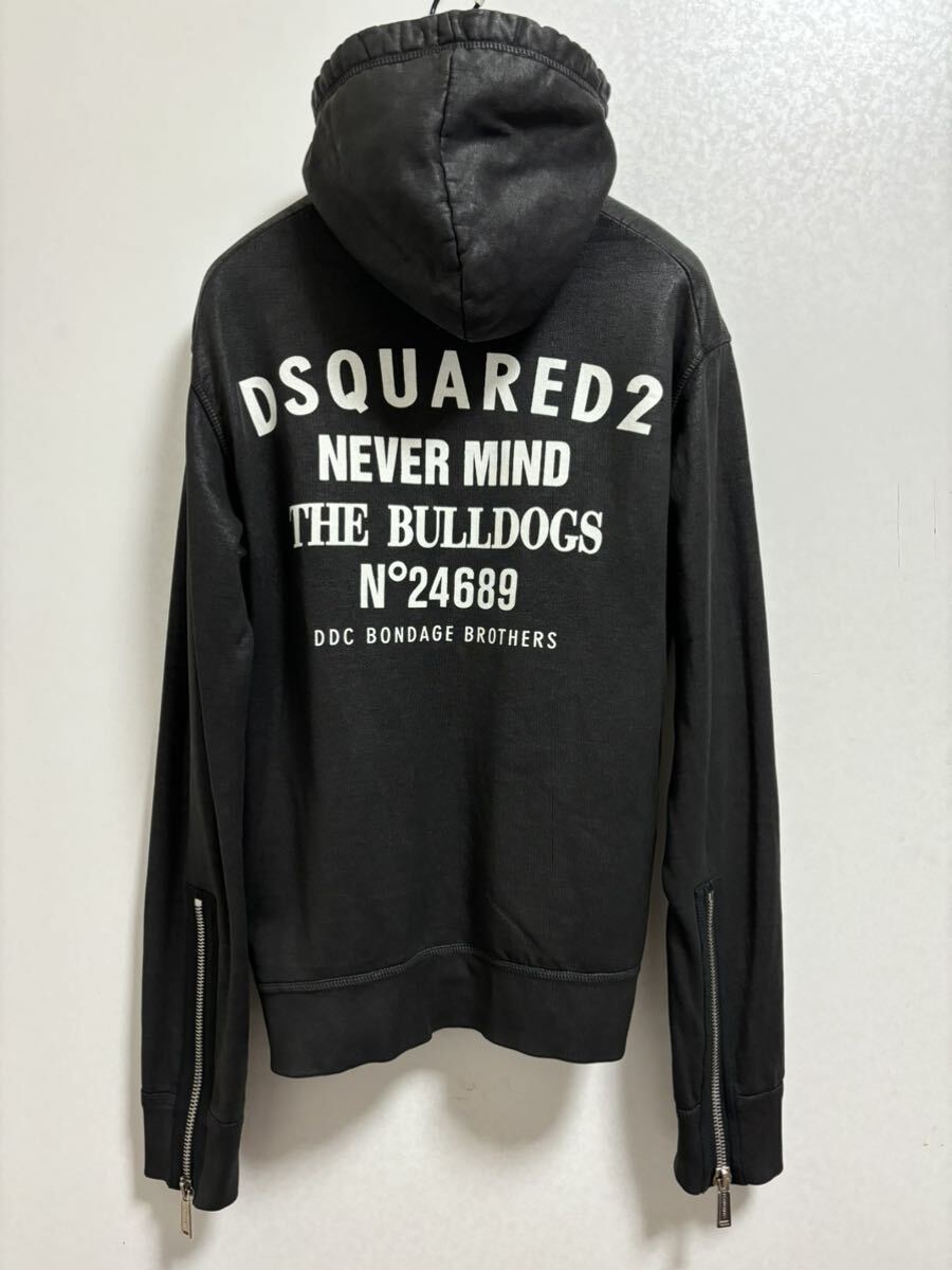 DSQUARED2 本物 Mイタリア製 ジップアップ パーカー ブラックコーティング加工 スエット フードパーカー