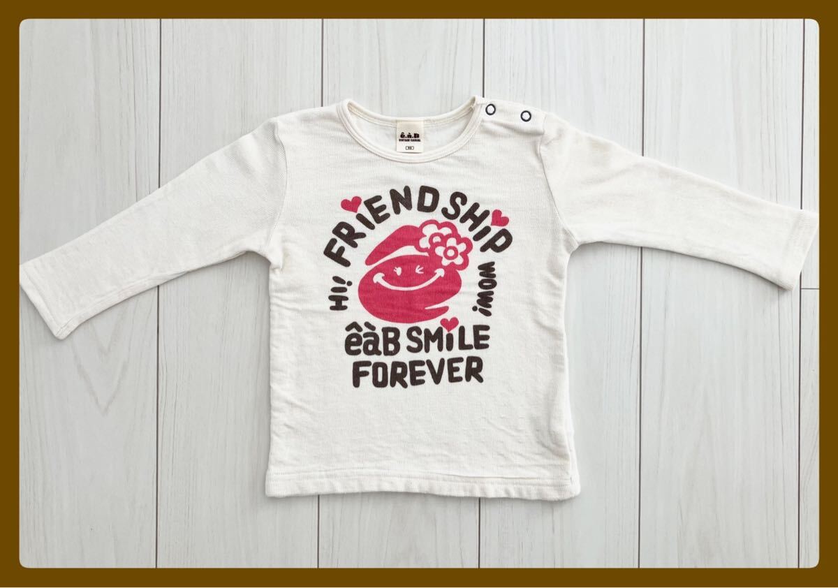 美品★e.a.B エーアーベー★プリント長袖 カットソーオフホワイト 90★Tシャツ べべ★送料185円 女の子 幼児 子供服 白 ロンT
