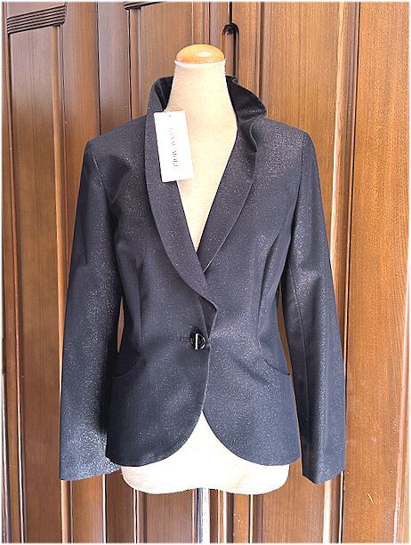 値下★HANAE MORI 森英恵★ラメ混フリル襟・ジャケット・ラインストーンボタン・ブラック・38/M・￥101,200★セレモニー★未使用_画像1