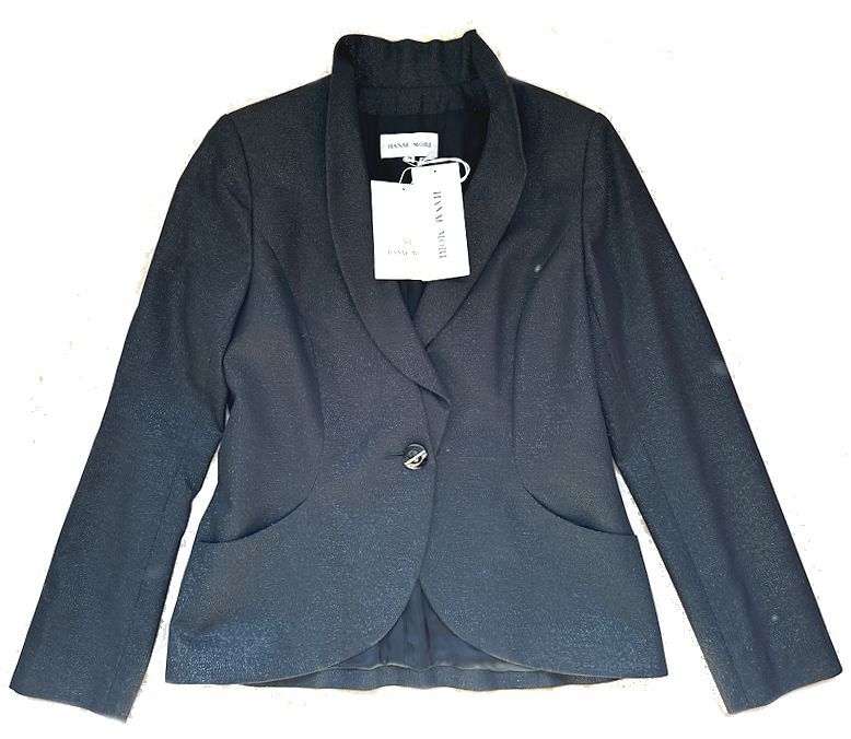 値下★HANAE MORI 森英恵★ラメ混フリル襟・ジャケット・ラインストーンボタン・ブラック・38/M・￥101,200★セレモニー★未使用_画像4