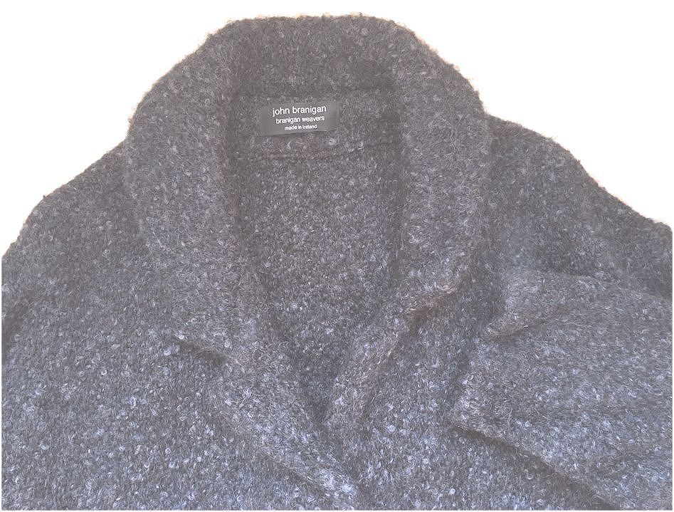 値下★john branigan ジョン・ブラニガン・アイルランド製★ウール100％ニット・テーラード・ロング・コート・ダークグレー・フリーサイズ_画像4