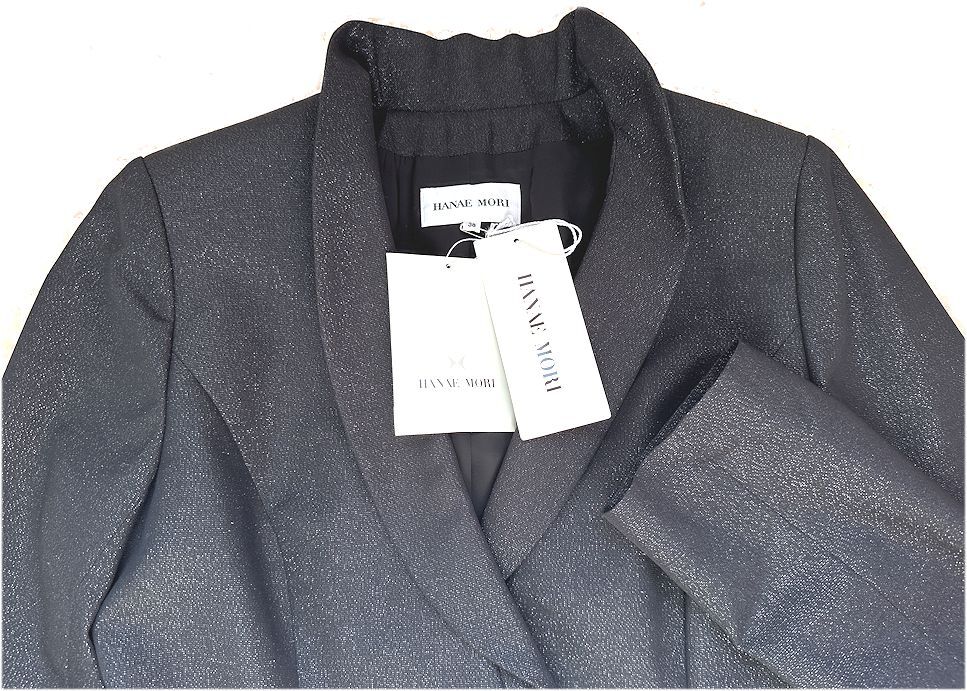 値下★HANAE MORI 森英恵★ラメ混フリル襟・ジャケット・ラインストーンボタン・ブラック・38/M・￥101,200★セレモニー★未使用_画像5