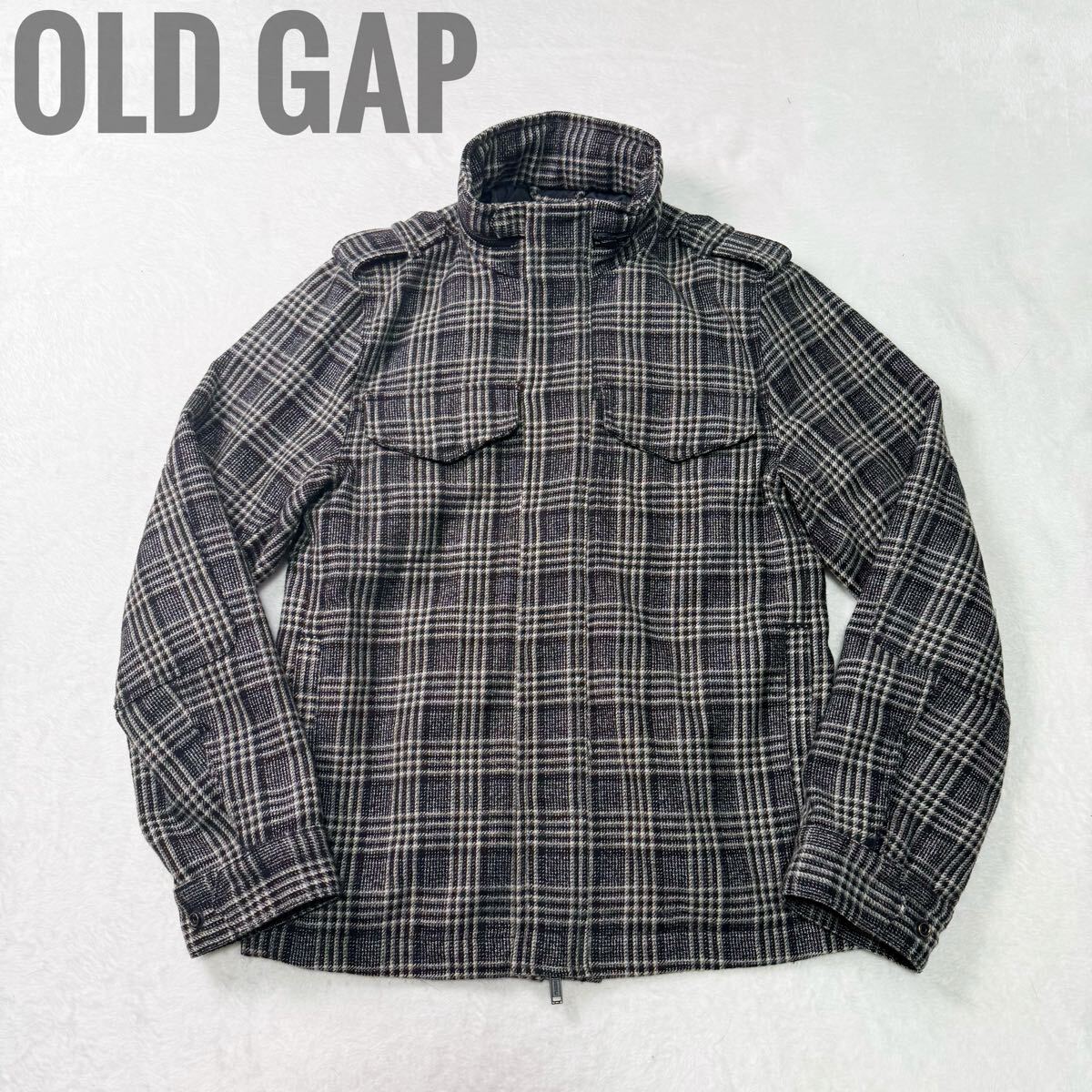 90s old gap checkered wool zip up jacket オールドギャップ 三筋格子 ウールジャケット ダブルジップ フード収納式 グレー S 90s old gap checkered wool zip up jacket オールドギャップ 三筋格子 ウールジャケット ダブルジップ フード収納式 グレー S