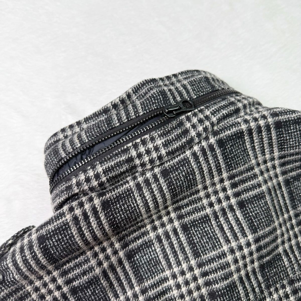 90s old gap checkered wool zip up jacket オールドギャップ 三筋格子 ウールジャケット ダブルジップ フード収納式 グレー S 90s old gap checkered wool zip up jacket オールドギャップ 三筋格子 ウールジャケット ダブルジップ フード収納式 グレー S