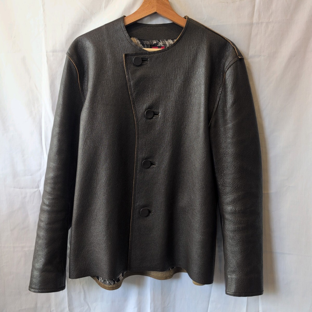 美品 BRU NA BOINNE ブルーナボイン ゴートスキン レザー アランジャケット1(M) 山羊革 ボタン 革ジャン アウター/ササフラス/サスクワッチ
