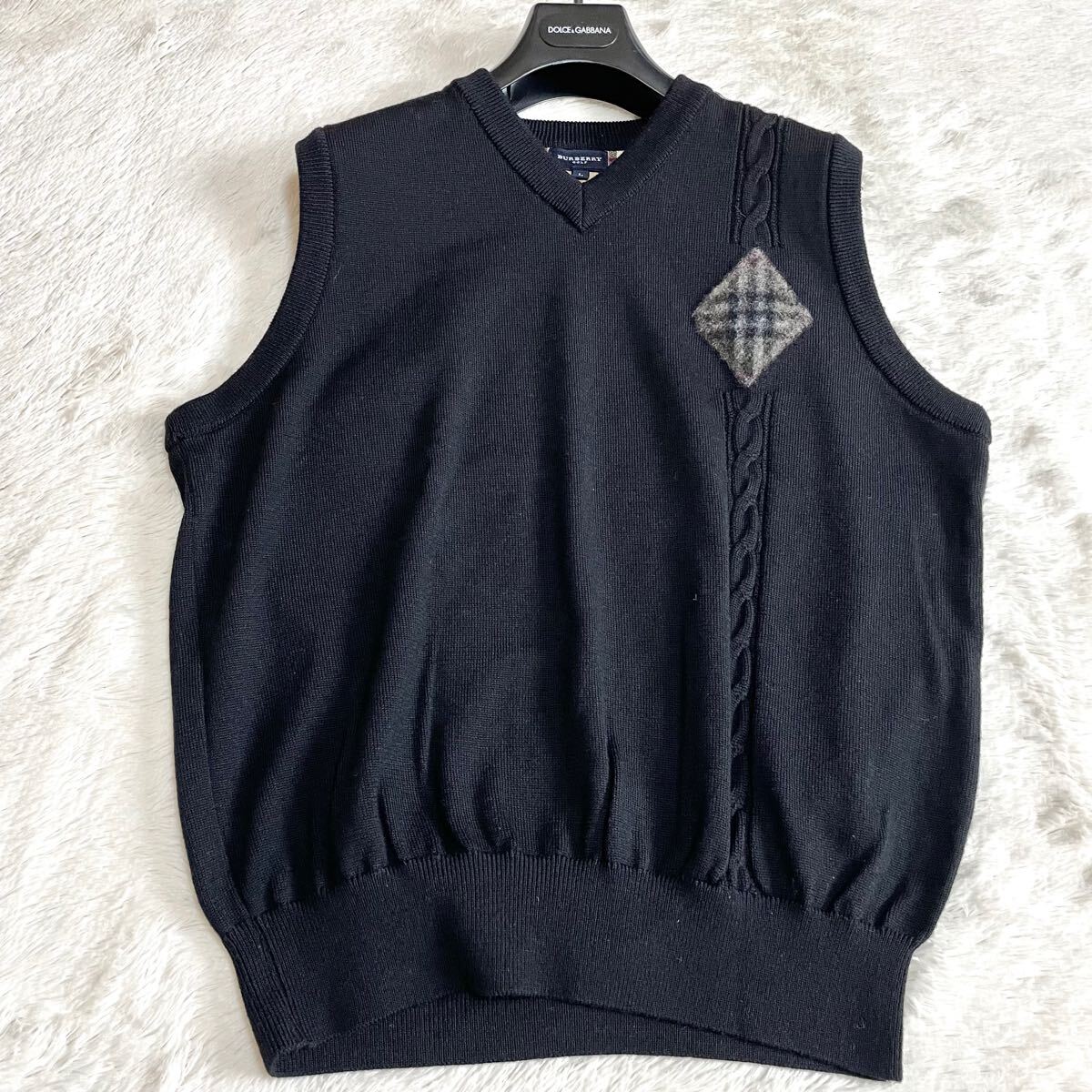【BURBERRY】ラストチャンス ビンテージチェックベスト 美品 希少 BURBERRY 大きいサイズ 羊毛 ノバチェック ニット