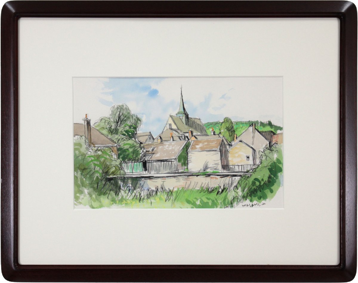 最終値下げ 山岸正巳 「教会のある風景」 北海道画廊 - 絵画 水彩画 絵画+タペストリー