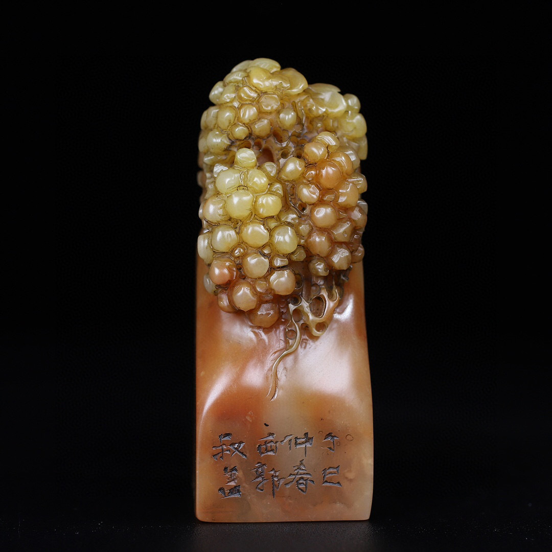 ▽鴻▽ 寿山石 芙蓉石 細密彫 多子多福印章 置物 古賞 ▽鴻▽ 寿山石 芙蓉石 細密彫 多子多福印章 置物 古賞