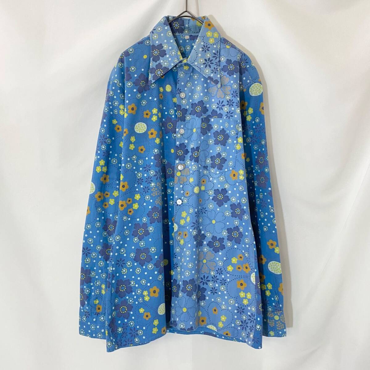古着 70s 70年代 ヴィンテージ シャツ デカ襟 長袖 総柄 柄 古着 70s 70年代 ヴィンテージ シャツ デカ襟 長袖 総柄 柄