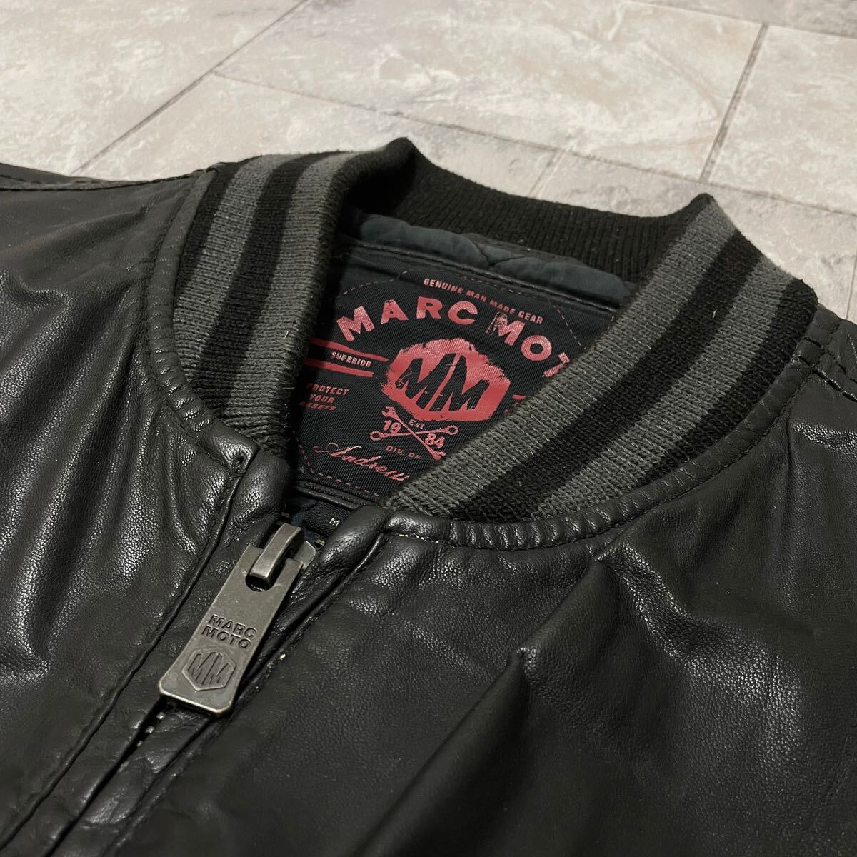 MARC MOTO leather jacket original leather cow leather sleeve switch Rider's Vintage one point thing black Brown size S sphere SS2548