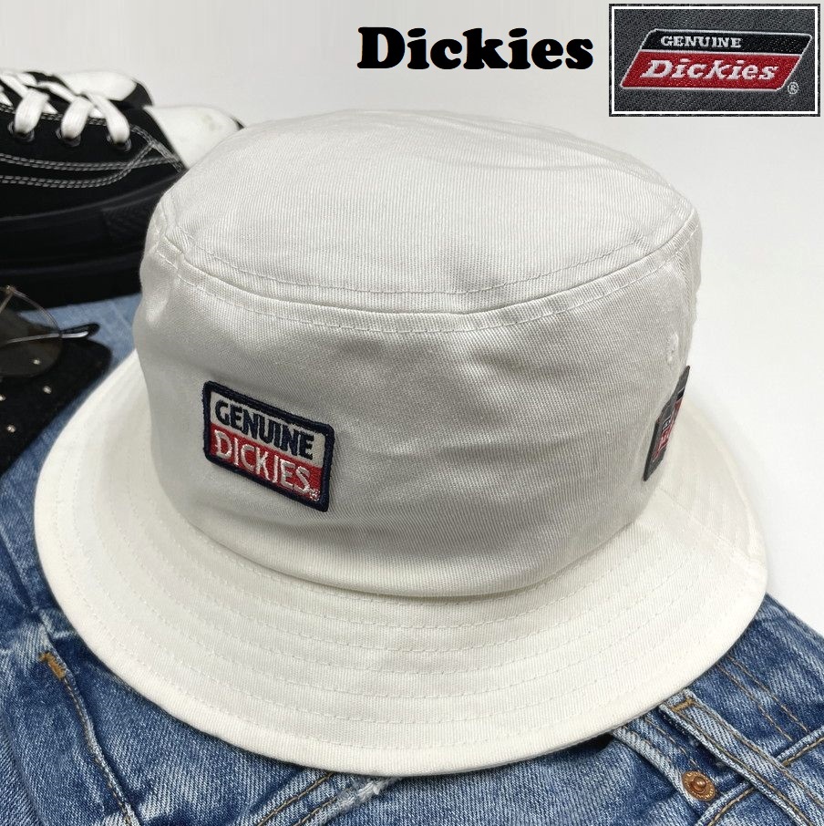 Dickies ホワイト バケットハット アウトドア キャンプ ゴルフ スポーツ 帽子 バイク レトロ ロゴワッペングレー生地コットン ディッキーズ_画像1