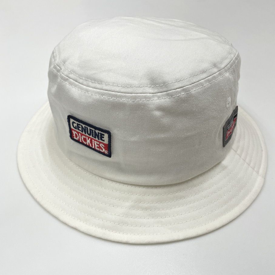 Dickies ホワイト バケットハット アウトドア キャンプ ゴルフ スポーツ 帽子 バイク レトロ ロゴワッペングレー生地コットン ディッキーズ_画像2