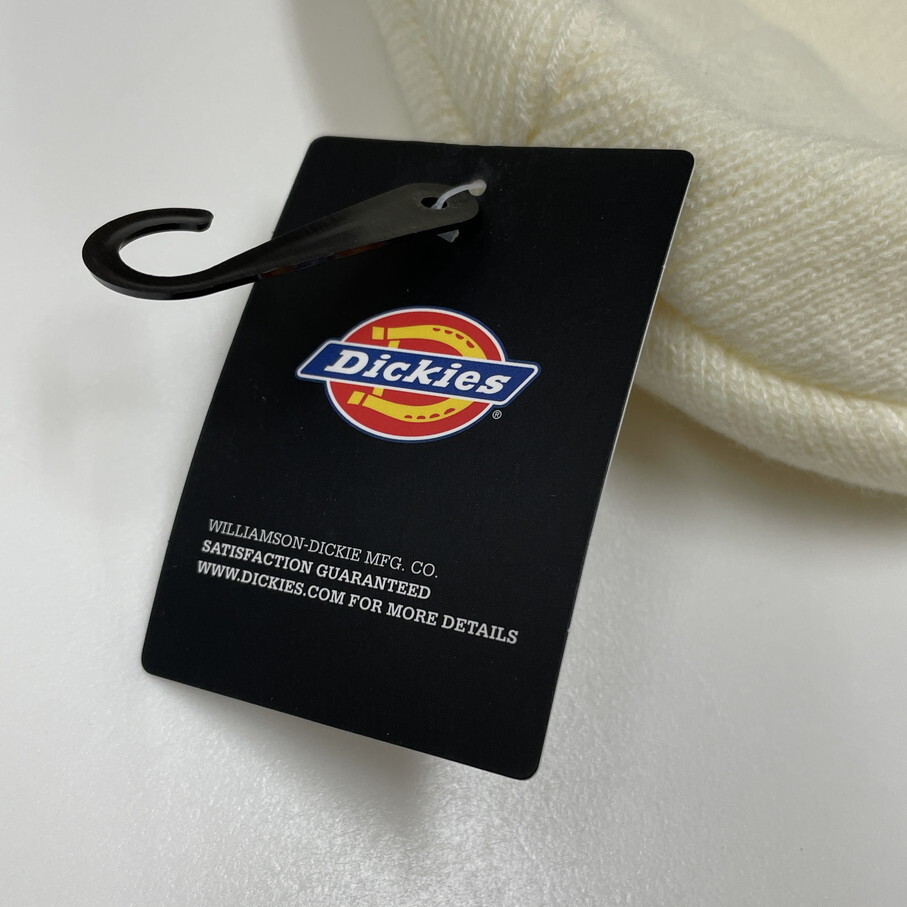 Dickies ホワイト ニットキャップ タグ付き アウトドア キャンプゴルフスポーツ帽子バイクトラック ロゴワッペンアクリル生地 ディッキーズ