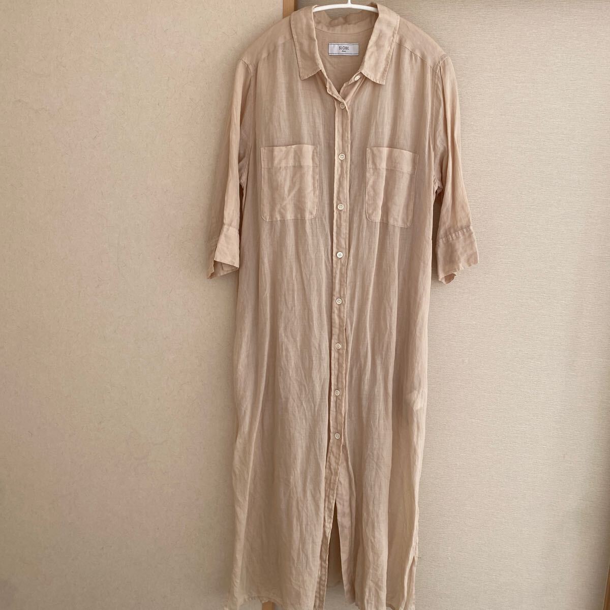 スローブイエナ　SLOBE IENA トップス　ロングシャツ　ワンピース　ラミーシャツチュニック　ベージュ