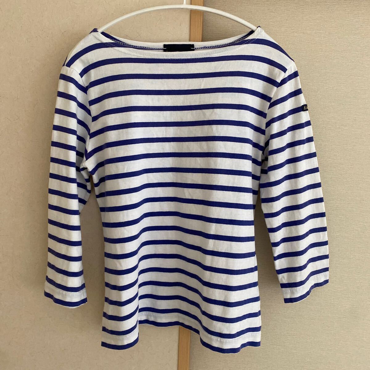 ルミノア　レディース　トップス　カットソー　プルオーバー　ロンT ボーダーTシャツ　ホワイト　ブルー　七分袖