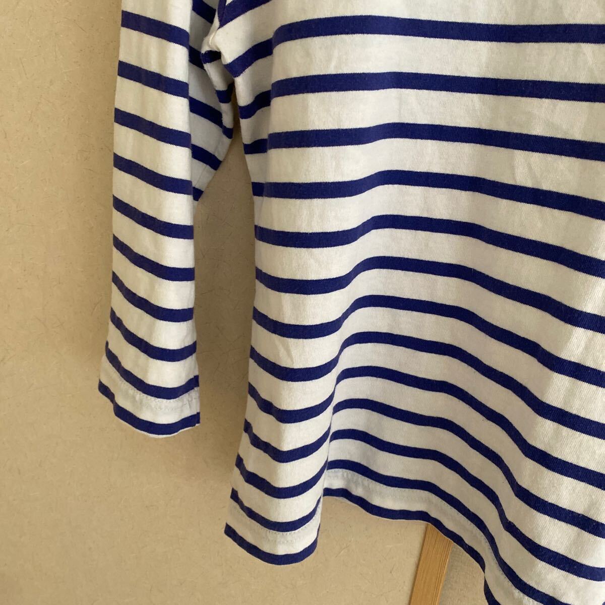 ルミノア　レディース　トップス　カットソー　プルオーバー　ロンT ボーダーTシャツ　ホワイト　ブルー　七分袖