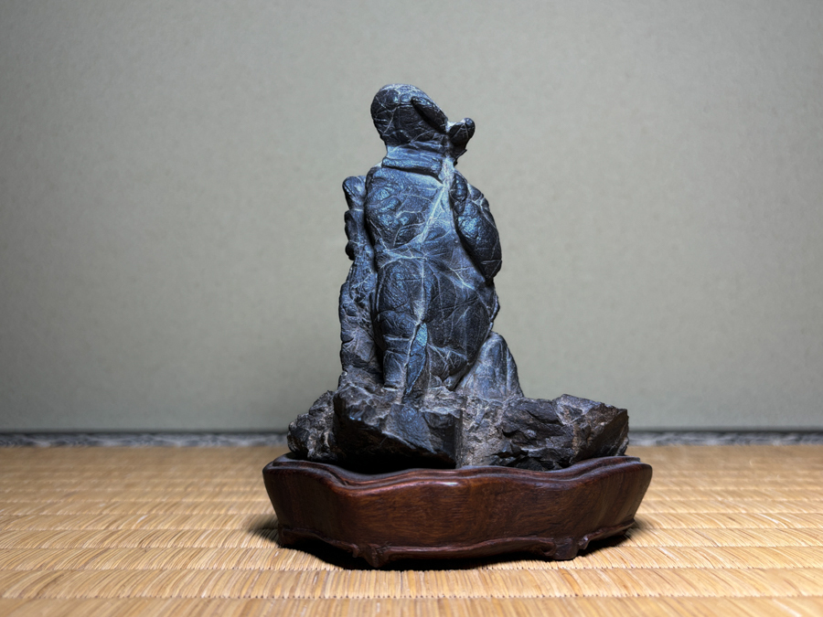 小さな置物 盆景 盆石 水石 太湖石 鑑賞石 木製台 古い 引越し手伝い 現状販売品