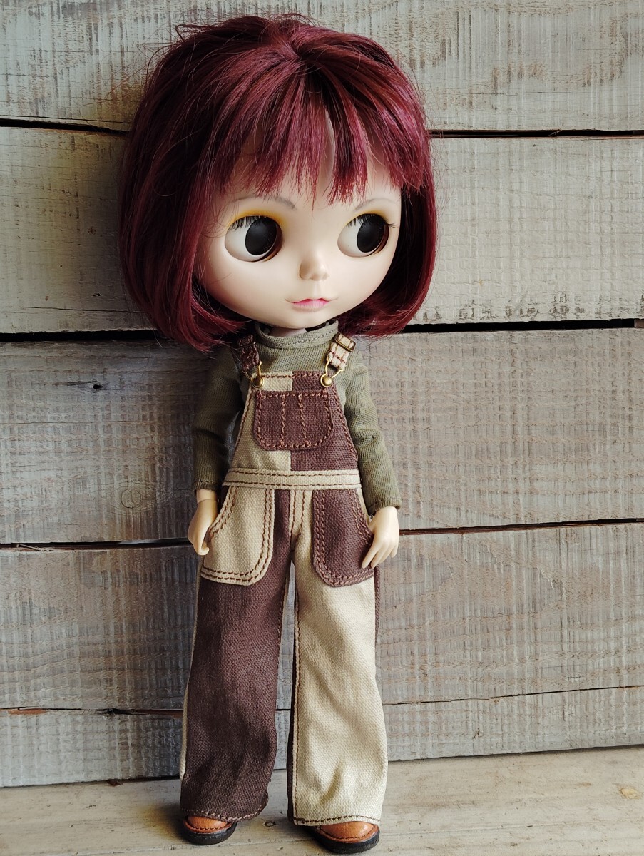 デニムオーバーオール継仕様01　ネオブライス　リカちゃん　オビツ　ピュアニーモ　ハンドメイド　アウトフィット　Blythe outfit