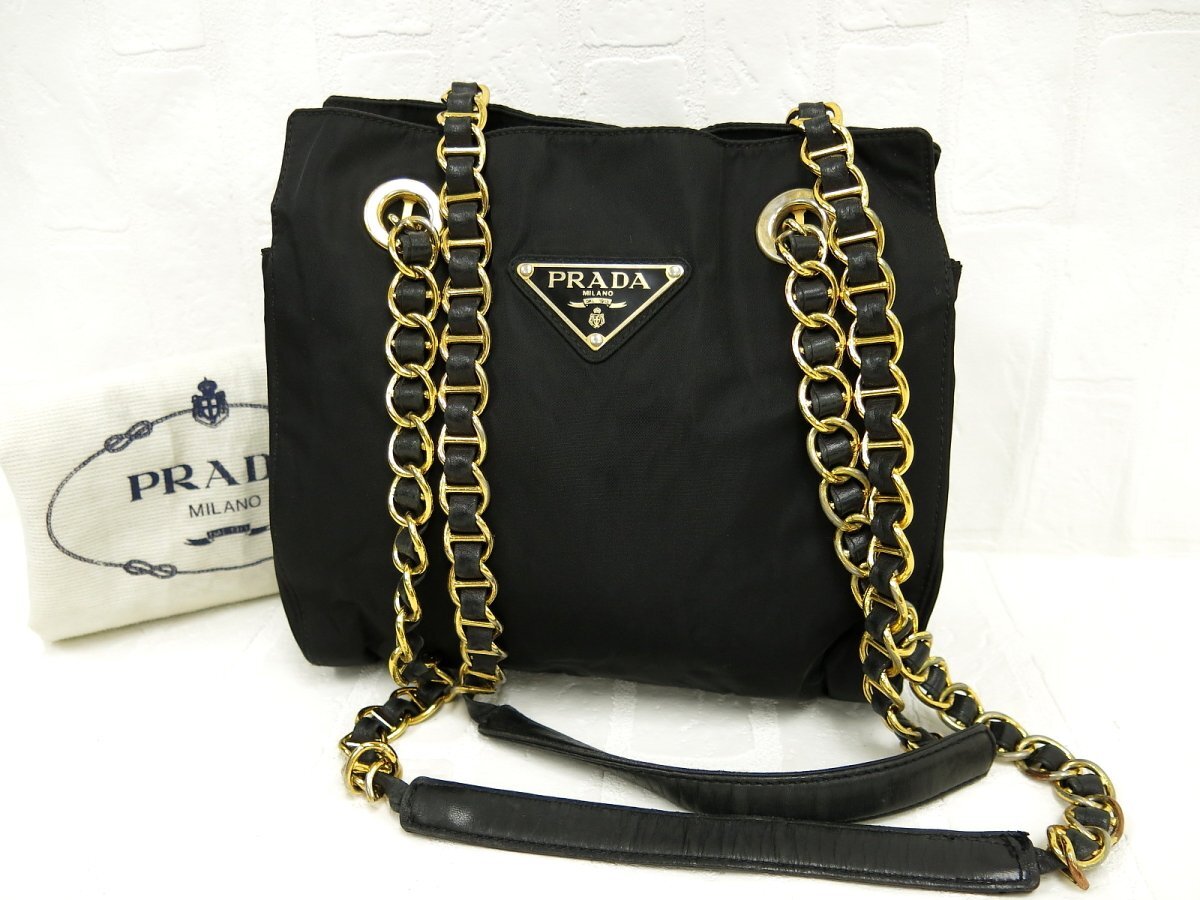 【PRADA】ゴールドトーンチェーン ショルダーバック/送料込 PRADA プラダ チェーン ショルダーバッグ 肩掛け ゴールド金具