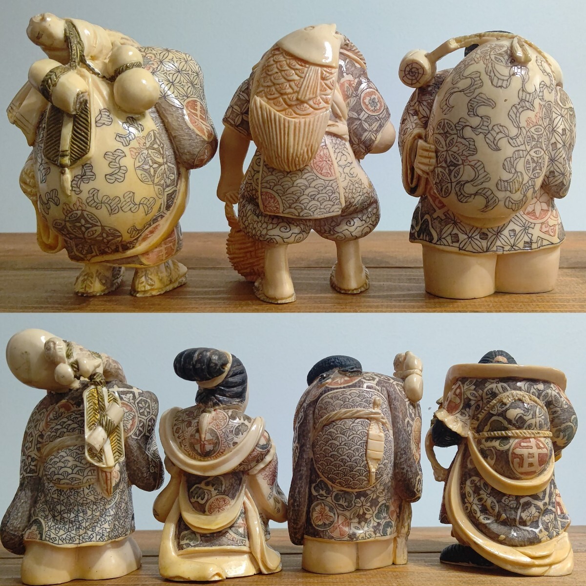 七福神 細密彫刻 古美術 置物 練り物 象牙風 東洋彫刻 縁起物 七福神 細密彫刻 古美術 置物 練り物 象牙風 東洋彫刻 縁起物