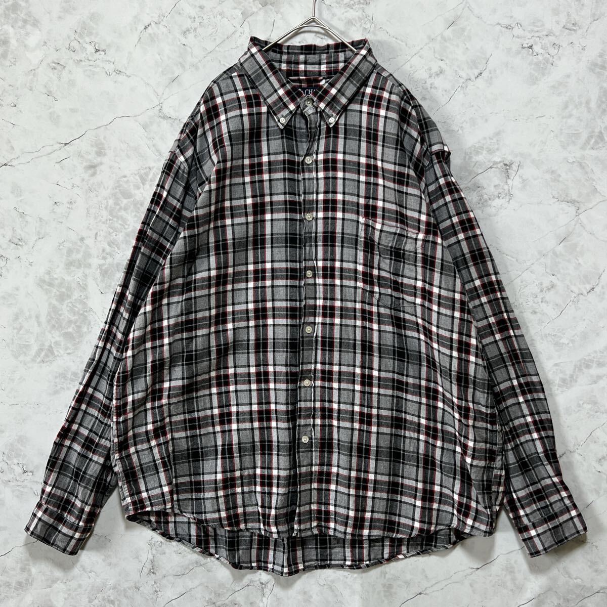 CHAPSチャップス　 ボタンダウン フランネルシャツ 長袖シャツ ネルシャツ タータンチェック　ロゴ　ビッグサイズXXL オーバーサイズ