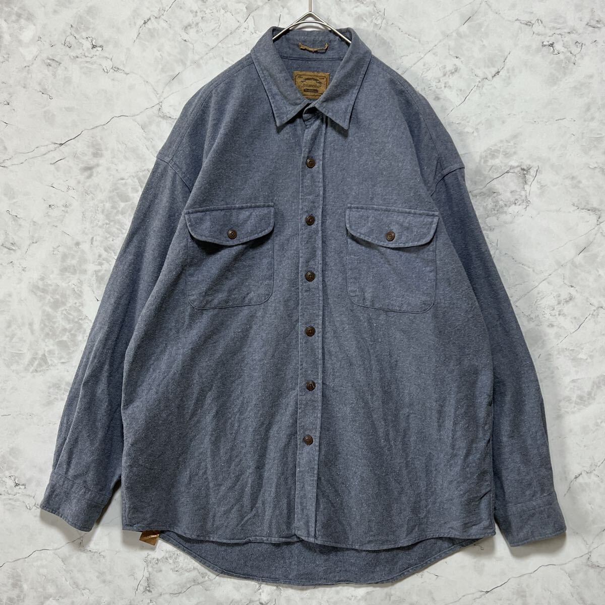 St. John's Bayセントジョンズベイ　フランネルシャツ 長袖シャツ ネルシャツ シンプル無地　グレー　サイズＬ