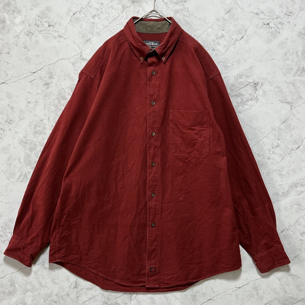 WOOLRICH ウールリッチ ボタンダウン ヘビーフランネルシャツ 長袖シャツ ネルシャツ シンプル無地　ロゴ　サイズＬ